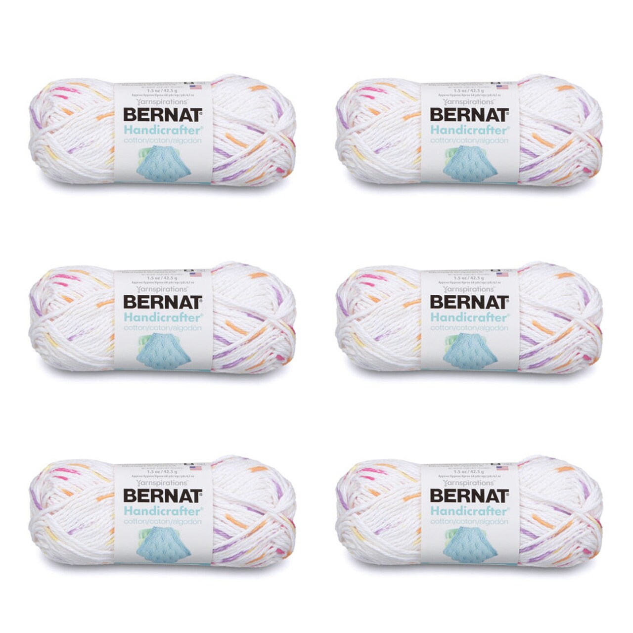 Bernat Handicrafter Cotton Floral Prints Yarn - 6 Pack of 42.5g/1.5oz - Cotton - 4 Medium (Worsted) - 80 Yards - Knitting/Crochet